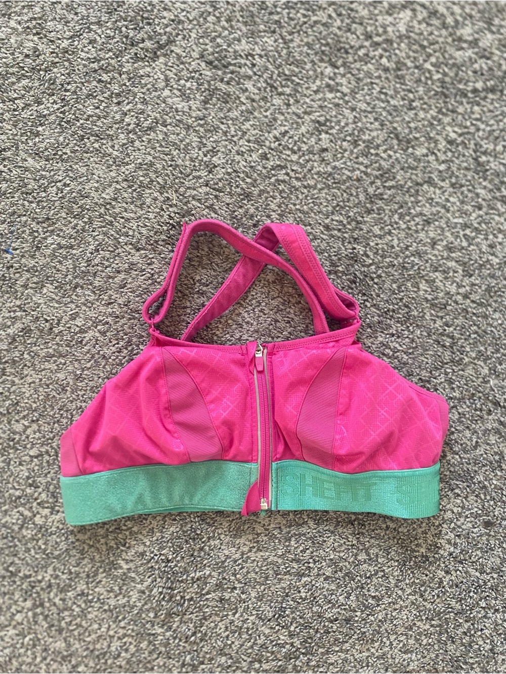SHEFIT Ultimate High Impact Sports Bra Pink Teal Size L Activewear Performance